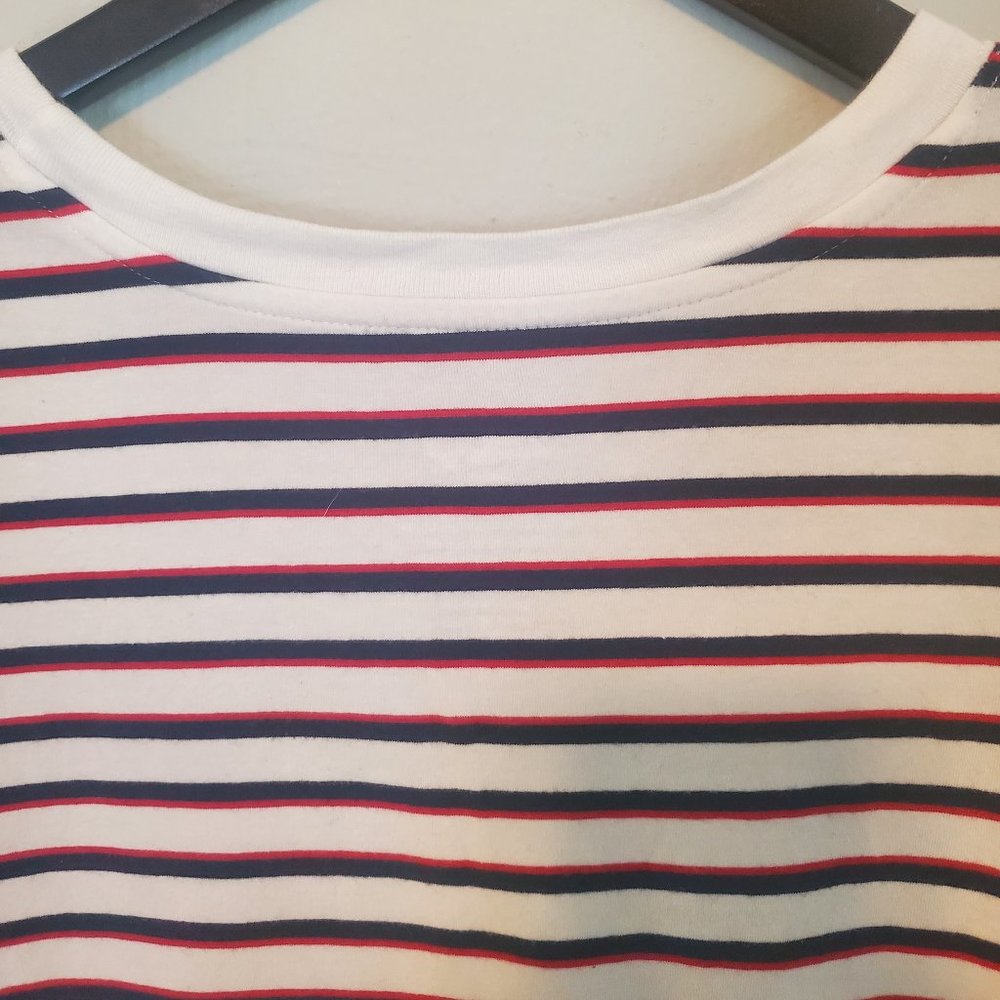Dickies Women's Cropped Striped Tee Shirt Red, White, & Blue PLUS Size 1X - Picture 10 of 13